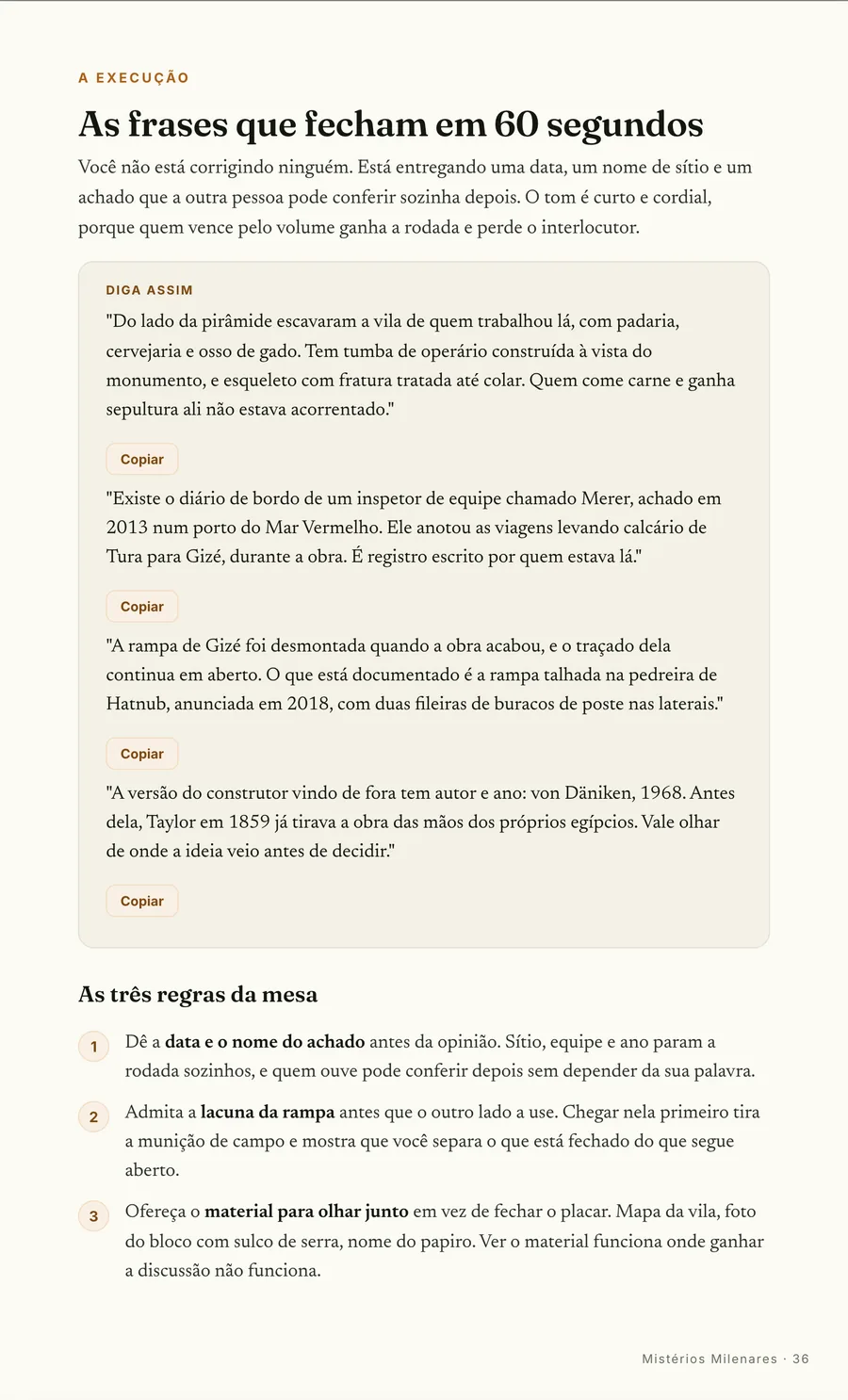 Falas prontas: As frases que fecham em 60 segundos, cada uma com data, sítio e achado pra conferir
